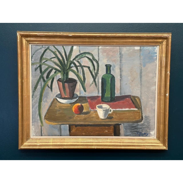 Åke Winnberg, Potted Plant and Green Bottle, 1946, Oil on Canvas, Framed For Sale - Image 12 of 16