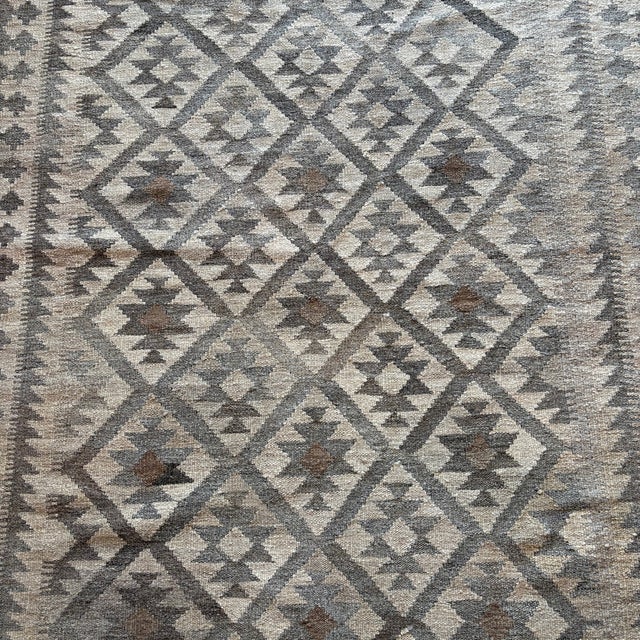 Textile Large Handwoven Wool Kilim Rug with Geometric Pattern, 1990s For Sale - Image 7 of 8