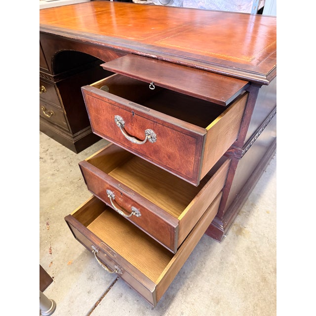 Traditional Baker Furniture Traditional Executive Leather Top Partner’s Desk For Sale - Image 3 of 9
