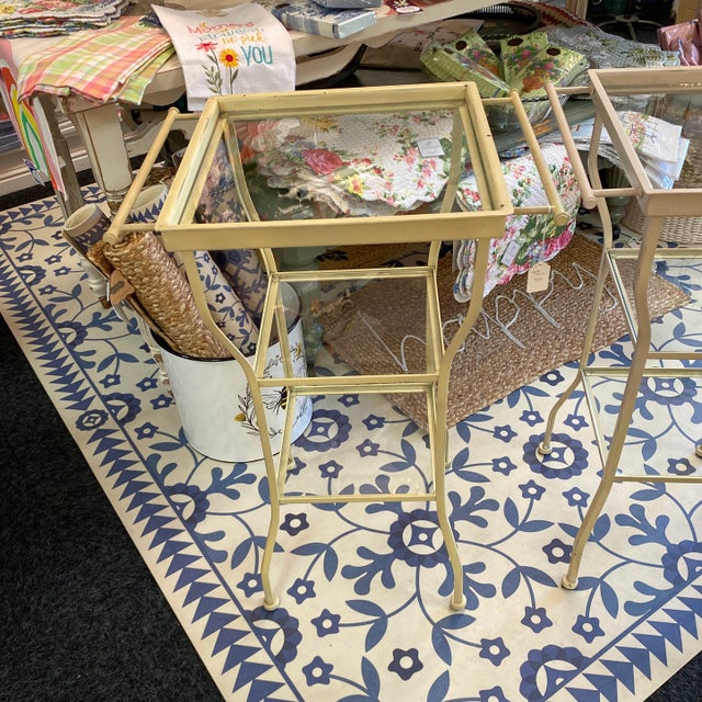 Traditional Vintage Metal Three Glass Shelf Side Tables - a Pair For Sale - Image 3 of 11