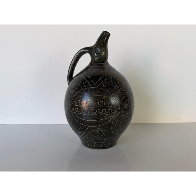 Vintage Organic Primitive Style Handcrafted Black Pottery Vase With Incised Tribal Motifs For Sale - Image 12 of 12