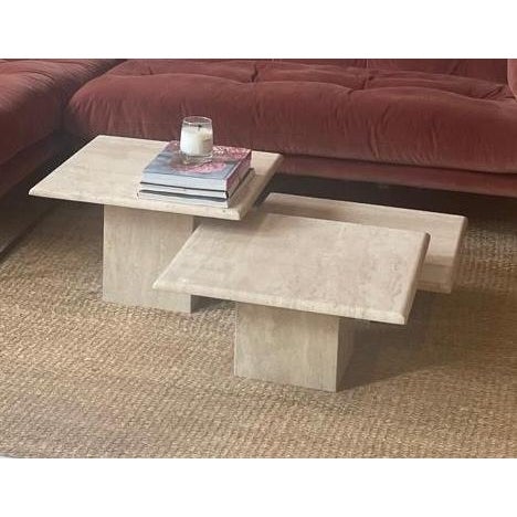 Mid-Century Modern Vintage Stackable Travertine Coffee Tables For Sale - Image 3 of 7