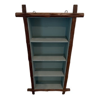 Vintage Folk Art Rustic Twig Wall Shelf With Blue-Green Interior For Sale