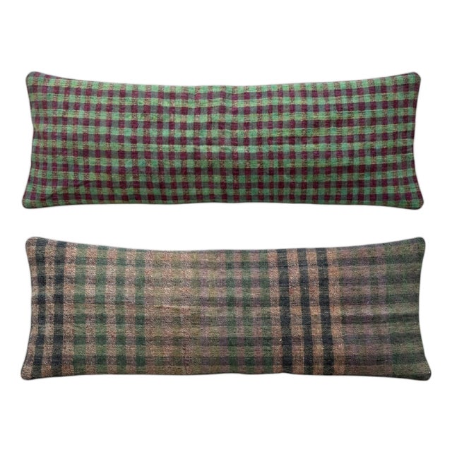 Turkish Oushak Bedding Kilim Pillow Cover 16'' X 47'' - Set of Two For Sale