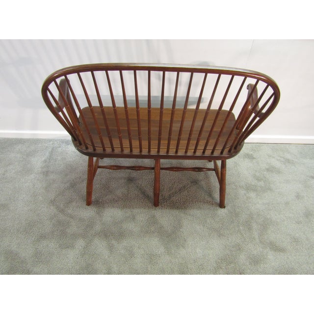 1990s Duckloe Solid Cherry Windsor Bow Back Settee or Bench For Sale - Image 5 of 6