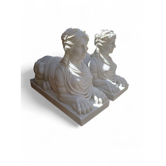 Egyptian Sphinx Sculptures in White Marble, Italy, 20th Century, Set of 2 For Sale - Image 9 of 10