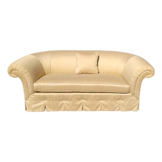 Beautiful Custom Made Sofa in a Safron Color Light Gold Fabric For Sale