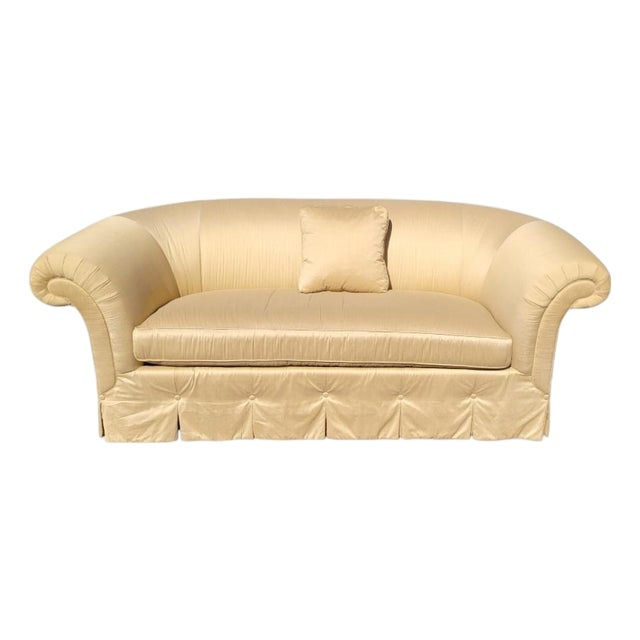 Beautiful Custom Made Sofa in a Safron Color Light Gold Fabric For Sale