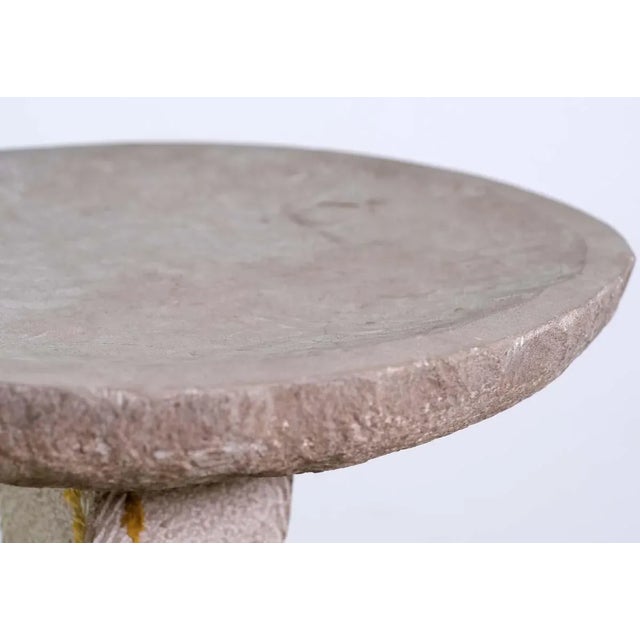 Salvaged limestone from a New York City building hand chiseled to make a unique garden birdbath. The chisel marks...