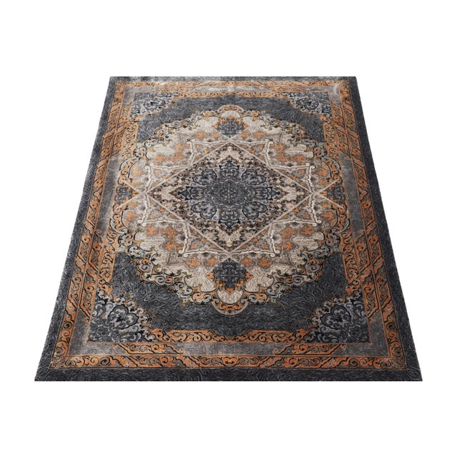 2010s Rug & Kilim’s Modern Rug in Silver, Gold, and White With Medallion “Nika” For Sale - Image 5 of 8