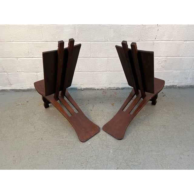 Mid 20th Century Pair of Geometric Carved Low Slung Tribal Palaver Chief Chairs For Sale - Image 13 of 13