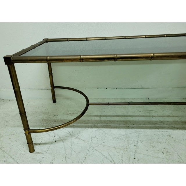 Vintage Bamboo Effect Brass and Glass Coffee Table, 1950s For Sale - Image 9 of 10