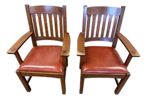 Stickley Mission Collection Oak and Leather Cottage Armchairs (Set of 2)