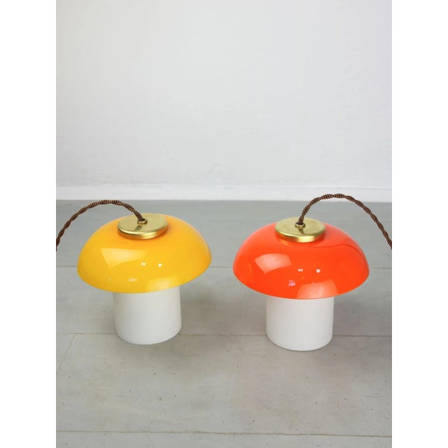 Orange Mid-Century Glass & Brass Mushroom Table Lamps, Set of 2, Set of 2 For Sale - Image 8 of 11
