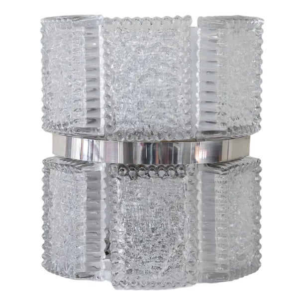 Vintage German Wall Lamp in Pressed Glass and Steel, 1960 For Sale