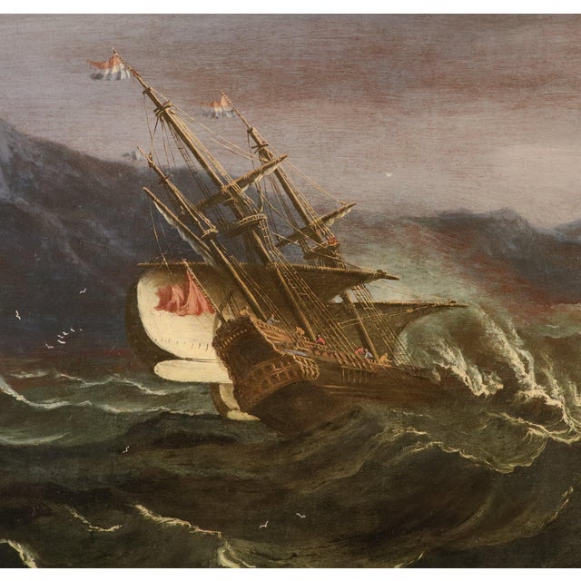 Workshop of Matthieu Van Plattenberg, Stormy Navy with Vessels, 1700, Oil on Canvas For Sale - Image 10 of 15