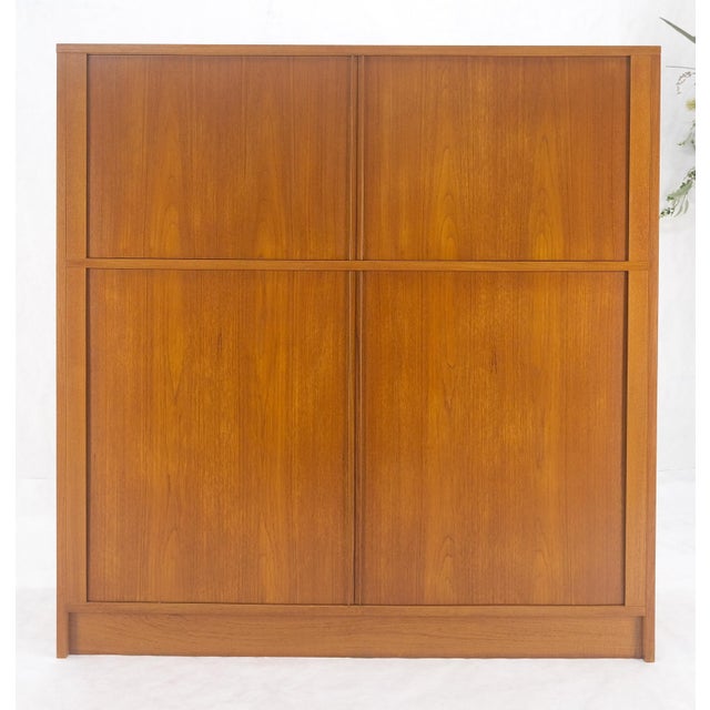 Tan Danish Teak Tambour Doors 9 Drawers Dresser High Boy Chest Credenza Cabinet MINT For Sale - Image 8 of 12