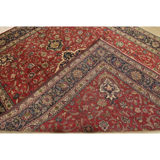 Tabriz Rug 9’11” X 12’3” Red Wool Vintage Traditional Hand-Knotted Carpet For Sale - Image 14 of 15