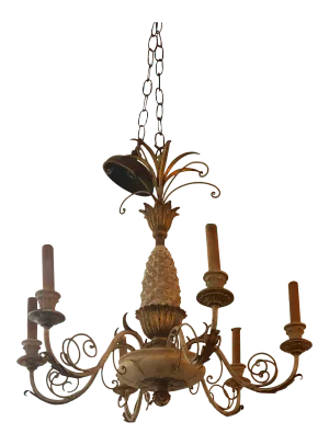 Italian Pineapple Carved Wood and Iron Chandelier