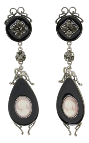 John Galliano Victorian Style Cameo and Black Enamel Clip Earrings