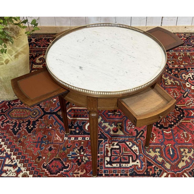 Louis XVI Bouillotte Table in Mahogany with a Marble Top, 1960s For Sale - Image 10 of 12
