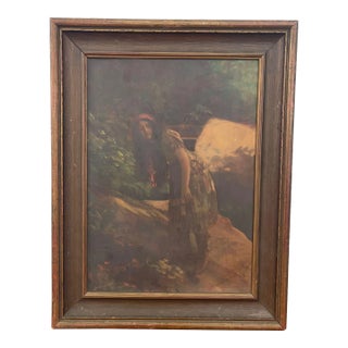 Vintage Framed Lithograph of a Woman in Nature With Hand-Painted Highlights For Sale