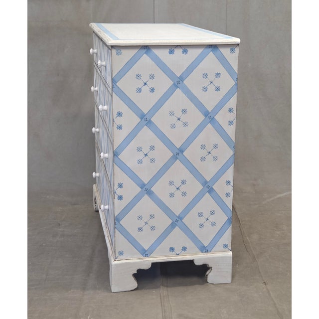 Vintage Rustic English Pine Five Drawer Dresser With Distress Painted and Stenciled Surface For Sale - Image 14 of 15