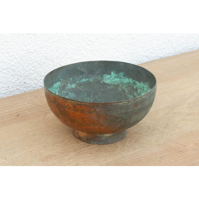 Antique Verdigris Copper Bowl For Sale - Image 4 of 6