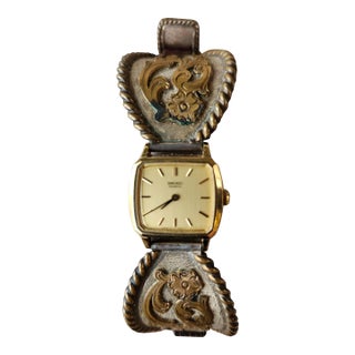 1970s Western Watch Sterling Silver Leather Band For Sale