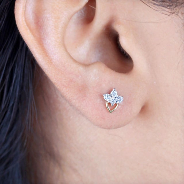 14k Yellow Gold Studs Natural Pave Diamond Earring Beautiful Studs For Women. Closure: Screw back Length: 8 Millimetres...