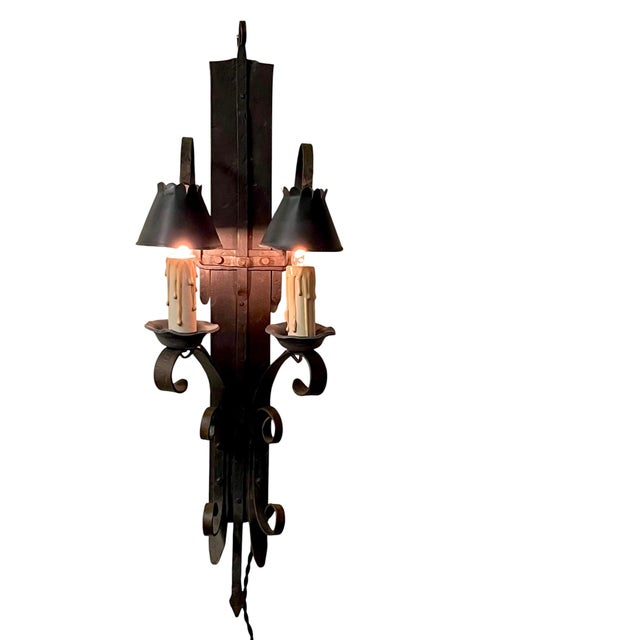 Mid 20th Century Brutalist Hand Forged Iron and Pewter Wall Sconce For Sale - Image 12 of 18