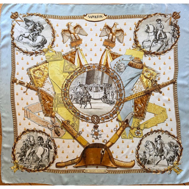 Sky Blue Hermès Napoléon Silk Scarf 1985 Designed by Philippe Ledoux For Sale - Image 8 of 12