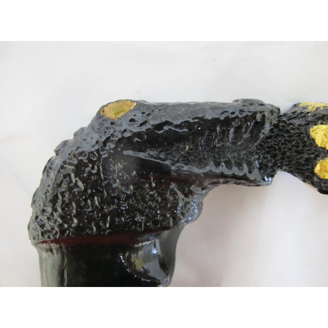 Alligator Carved Wood Gold Leaf Amber Inlaid Black Lacquer Walking Stick Cane For Sale - Image 9 of 18