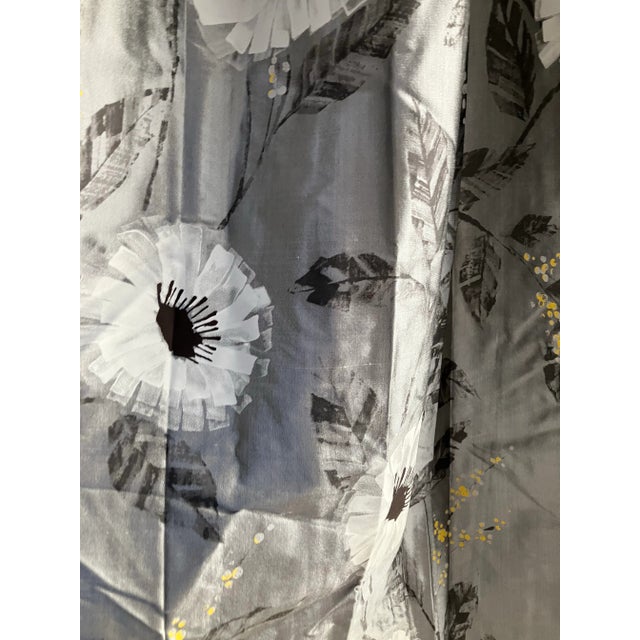 Boho Chic Silk Curtains in Silver Gray and Yellow- Set of 2 Panels For Sale - Image 3 of 12