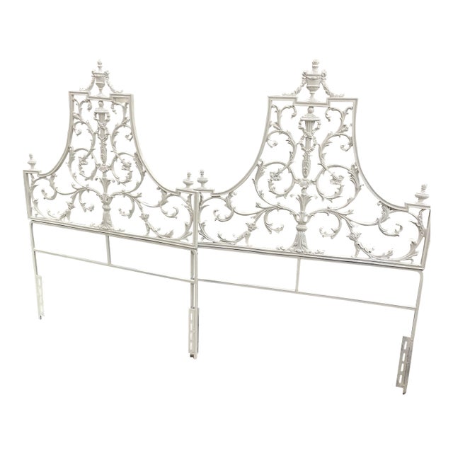 Pair of Vintage French Ornate Metal Twin Headboards For Sale
