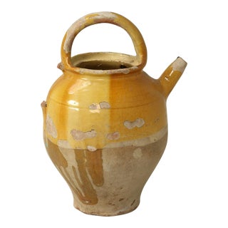 Antique French Ceramic Water Pitcher, or 'Cruche' Missing Small Side Handle For Sale