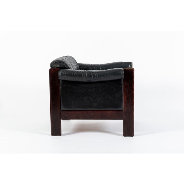 1970s Mid Century Danish Black Leather Lounge Chair in Style of Arne Norell, Matching Sofa For Sale - Image 5 of 15