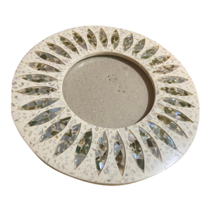 Late 20th Century Coastal Mosaic Round Picture Frame, Glass & Mother-of-Pearl Inlay Photo Holder