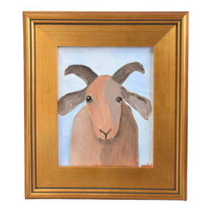 Folk Art Billy Nanny Goat Portrait Painting Including the Antiqued Gold Wood Frame