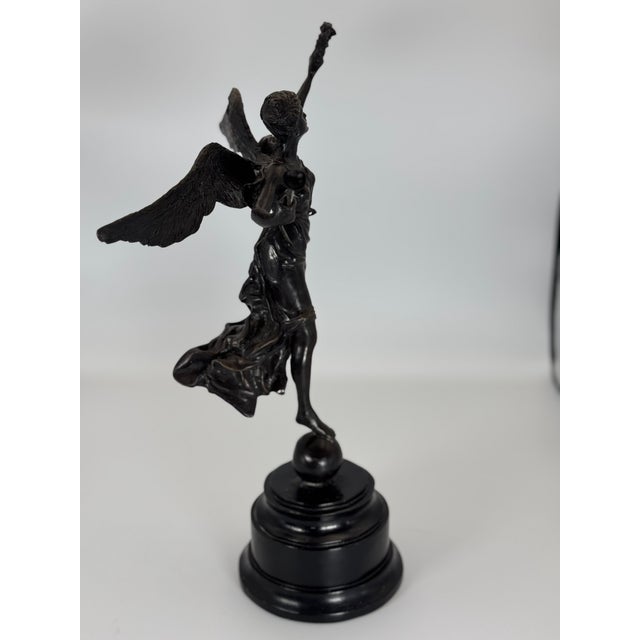 Late 19th Century Antique Bronze Winged Victory Figurine on Pedestal For Sale - Image 5 of 5
