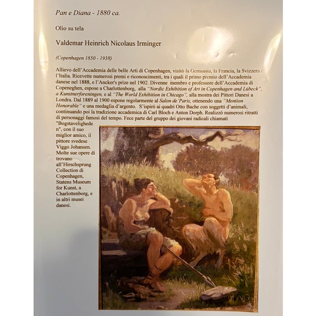 "Pan E Diana" C. 1880 , Oil Painting by Valdemar Heinrich Nicolaus Irminger For Sale - Image 4 of 4