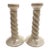 Vintage Anthony Freeman McFarlin Candlesticks - Pair of White Ceramic Twist Candle Holders With Original Foil Labels For Sale