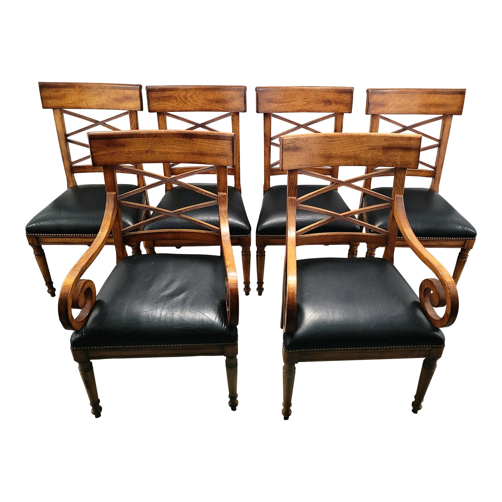 6 Baker Furniture Milling Road Neoclassical Walnut Directoire Dining