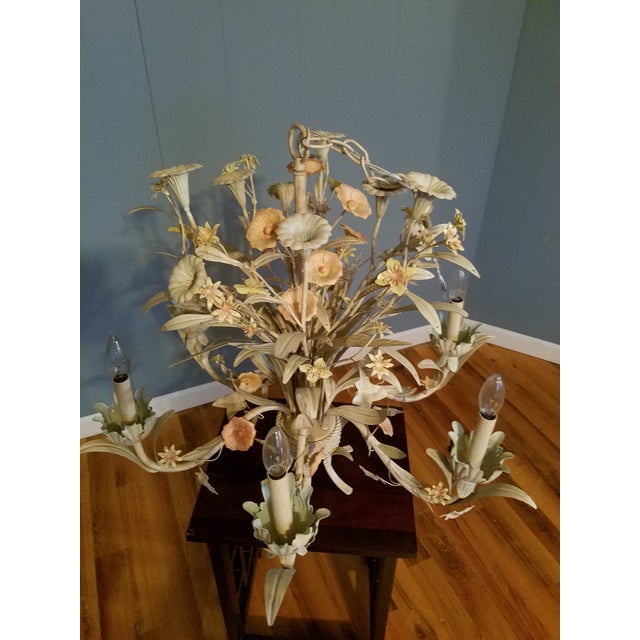 Large Early 21st Century Floral Tole Chandelier For Sale - Image 9 of 13