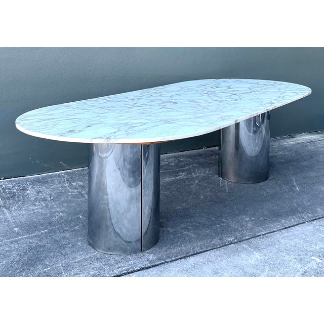 Vintage Boho Brueton Double Cylinder Marble Dining Table For Sale - Image 10 of 12