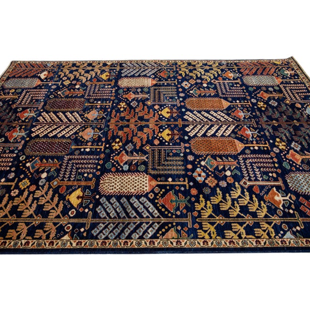 2010s Modern Bidjar Style Navy Blue Handmade Geometric Designed Wool Rug For Sale - Image 5 of 7