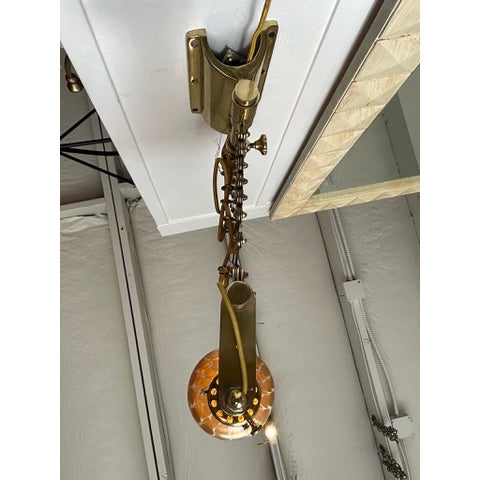Metal Vintage Brass Scissor Wall Lamp With Iridescent Glass Shade For Sale - Image 7 of 13