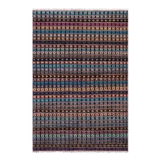 Boho Chic Black/Gold High Low Wool Rug - 4'6'' X 7'0'' For Sale