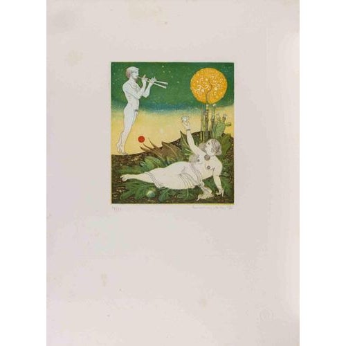 Etching on paper, hand signed and numbered in pencil. Edition of 90. Very good condition. This piece is attributed to the...