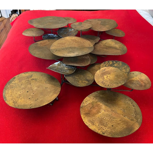 Large Mid-Century Modern Abstract Expressionist Gilt Metal Lily Pad Raindrop Wall Sculpture Circa 1960 For Sale In New York - Image 6 of 12